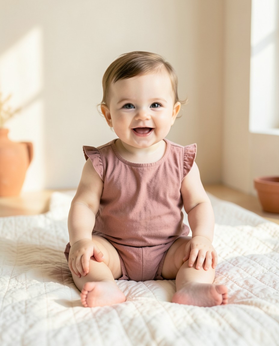 Bebé con conjunto rosa suave